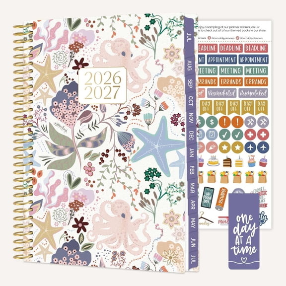 bloom daily planners 2026-2027 Academic Planner, 13 Month Monthly & Weekly Soft Cover, 5.5" x 8.25", Stickers Included, Seaside Whimsy