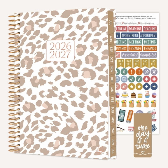 bloom daily planners 2026-2027 Academic Planner, 13 Month Monthly & Weekly Soft Cover, 5.5" x 8.25", Stickers Included, Tan Leopard