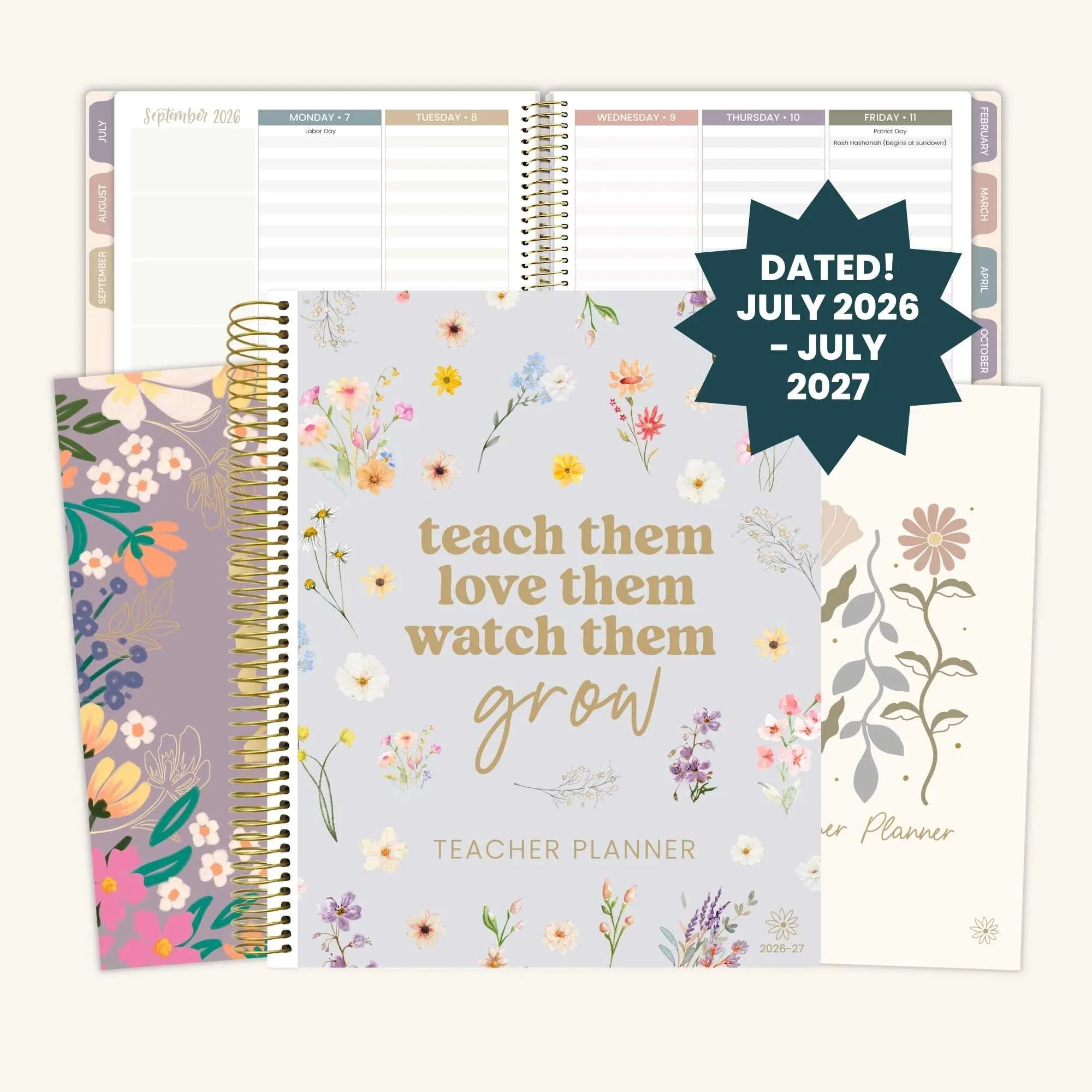 bloom daily planners 2026-2027 Academic Teacher Planner, 13-Month Lesson Plan Book, 9" x 11", Interchangeable Cover, Cool Tones