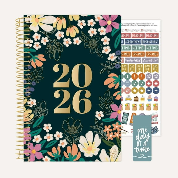 bloom daily planners 2026 Weekly & Monthly Planner, 5.5" x 8.25", Blooming Wildly, Soft Cover with Stickers & Bookmark