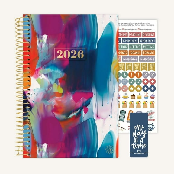 bloom daily planners 2026 Weekly & Monthly Planner, 5.5" x 8.25", Brilliant Brushstrokes, Soft Cover with Stickers & Bookmark