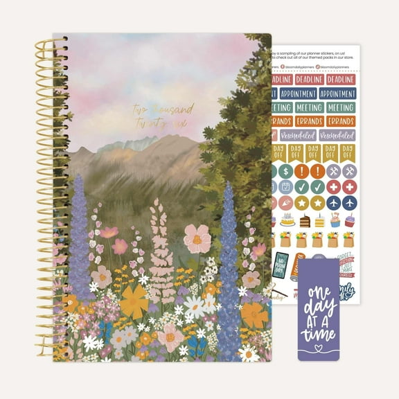 bloom daily planners 2026 Weekly & Monthly Planner, 5.5" x 8.25", Wildflower Mountainside, Soft Cover with Stickers & Bookmark