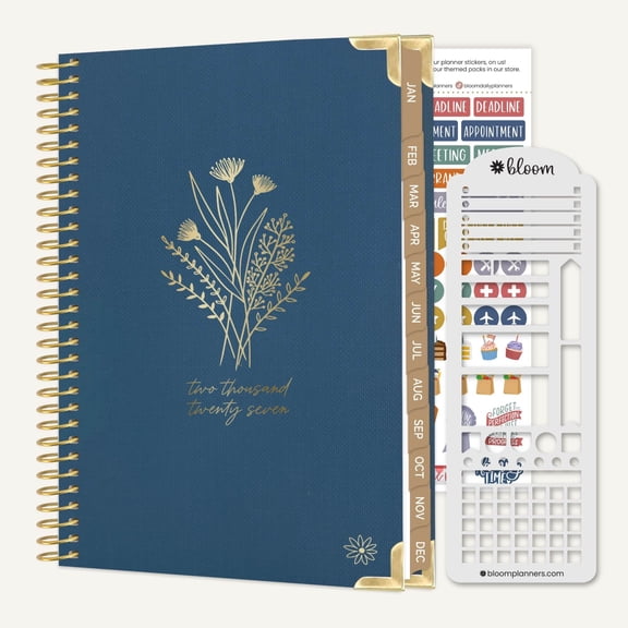 bloom daily planners 2027 Hard Cover Planner, 5.25" x 8.25", JanuaryDecember 2027, Navy Linen