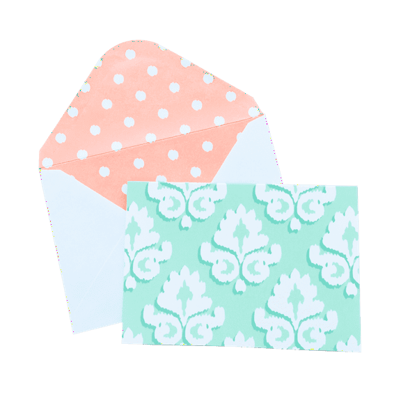 bloom daily planners Card Set, Blank Mint Damask, Set of 10
