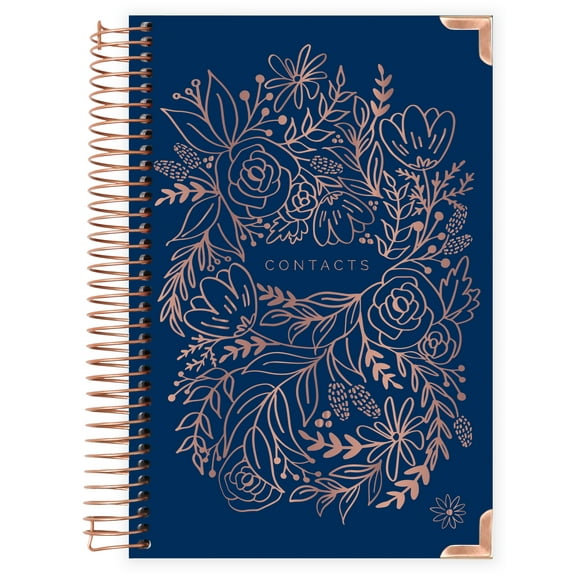 bloom daily planners Contact Book, Navy Embroidery, 6" x 8.25"