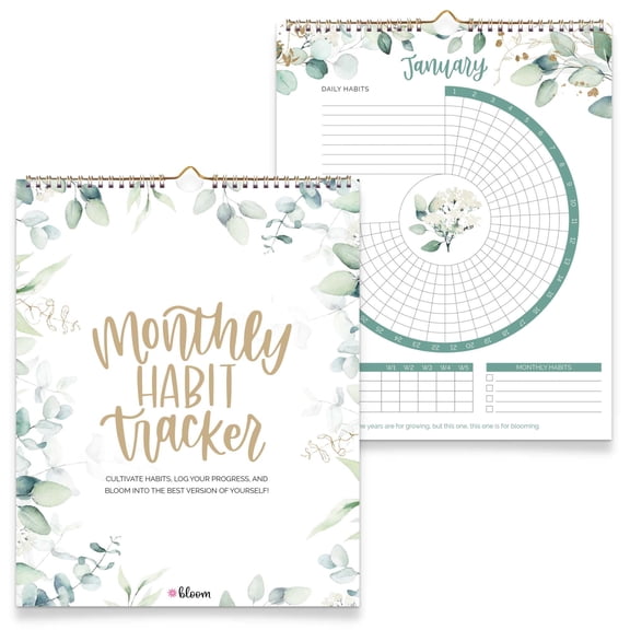 bloom daily planners Habit Tracking Calendar, 8 x 10, Greenery
