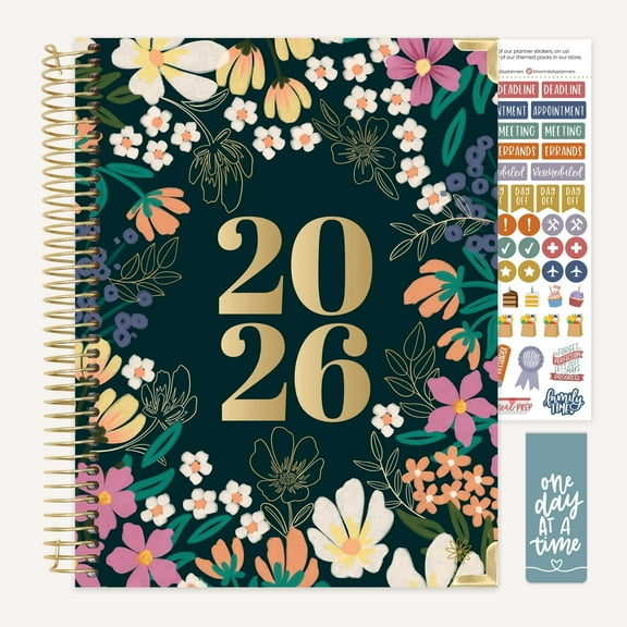 bloom daily planners Hardcover 2026 Planner, 8.5" x 11", Weekly & Monthly Dated Agenda Organizer with Stickers, Blooming Wildly