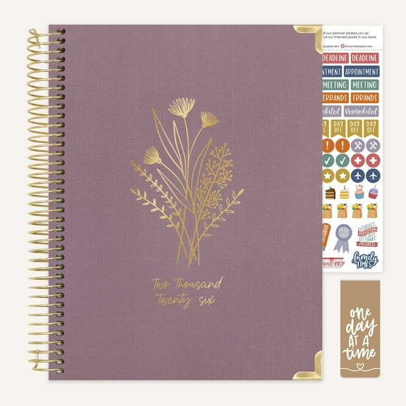 bloom daily planners Hardcover 2026 Planner, 8.5" x 11", Weekly & Monthly Dated Agenda Organizer with Stickers, Linen Purple