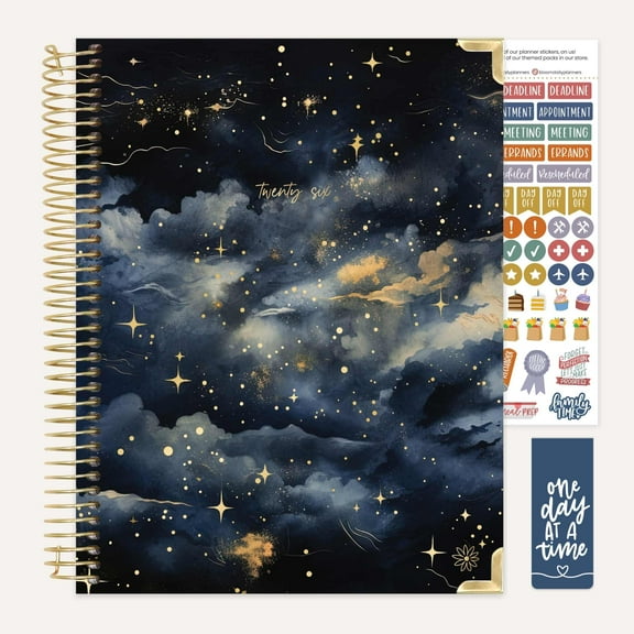 bloom daily planners Hardcover 2026 Planner, 8.5" x 11", Weekly & Monthly Dated Agenda Organizer with Stickers, Midnight Sky