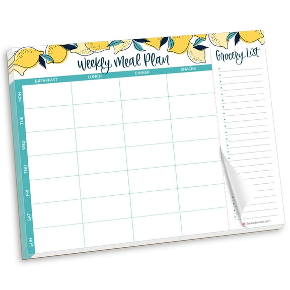 bloom daily planners Horizontal Meal Planning Pad with Magnets, Lemons, 8.5" x 11"