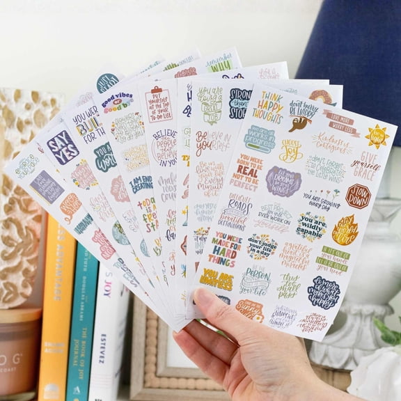 bloom daily planners Inspirational Quote Planner Stickers, 8 Sheets (200+ Stickers), Repositionable, Cool Tones