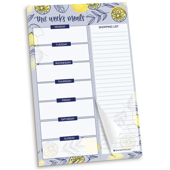 bloom daily planners Meal Planning Pad with Magnets, Lemons, 6" x 9"