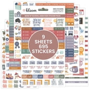 bloom daily planners Mom Planner Stickers, School Age Kids, 695 Stickers, 9 Sheets