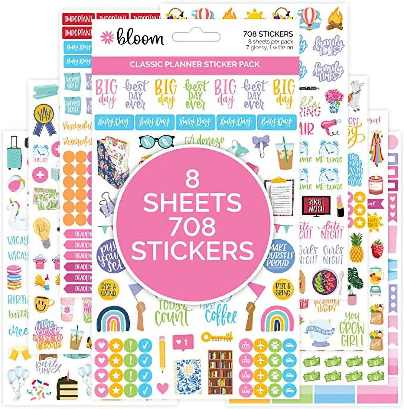 Bloom Daily Planners Newly Improved Classic Planner Sticker Sheets - Variety Sticker Pack for Decorating, Planning, Scrapbooking, etc. - 708 Stickers