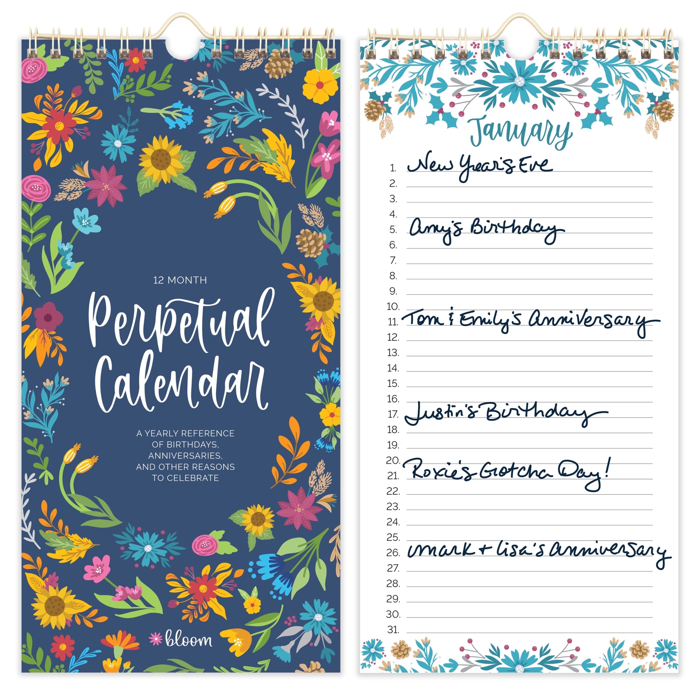 bloom daily planners Perpetual Calendar, Seasonal Florals, 5" x 10"