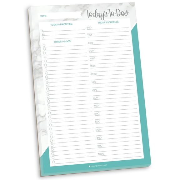 bloom daily planners Planning Pad, Timed Daily Pad, Marble & Mint, 6" x 9"