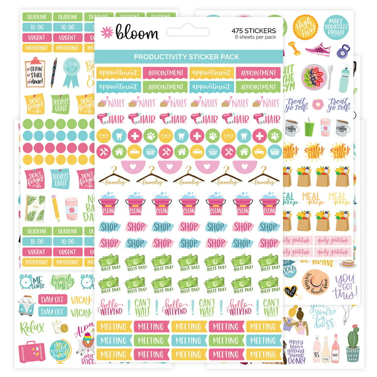 bloom daily planners Productivity Stickers - Variety Sticker Pack - Six  Sticker Sheets Per Pack!
