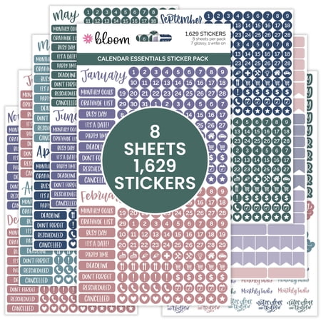 bloom daily planners Planner Sticker Pack, Calendar Essentials, Jewel Tones