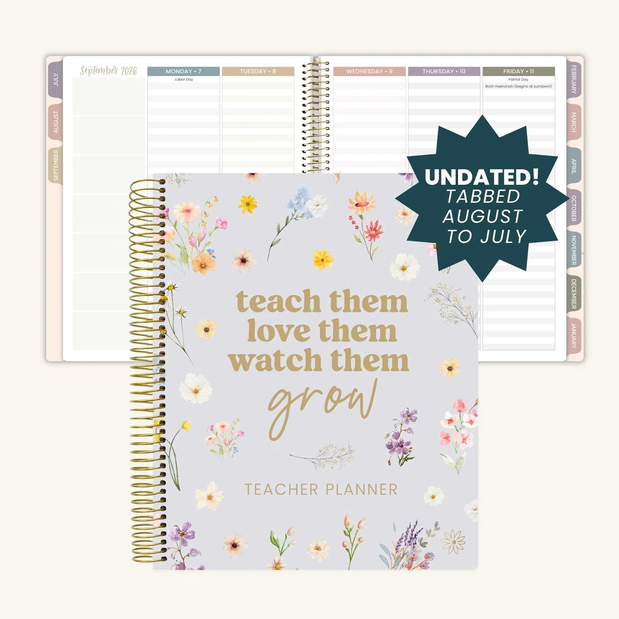 bloom daily planners Undated Academic Teacher Planner, Monthly & Weekly Lesson Plan Book, 9" x 11", Frosted Cover, Teach Them Love Them