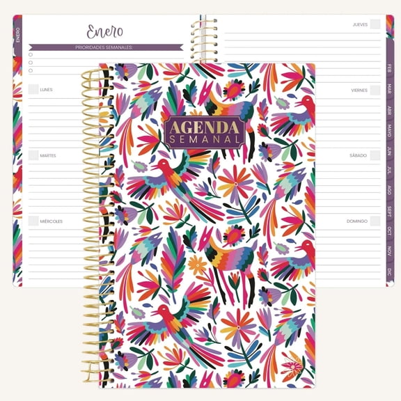 bloom daily planners Undated Spanish Planner 5.5 x 8.25 Weekly and Monthly Goal Agenda, Otomi Embroidery