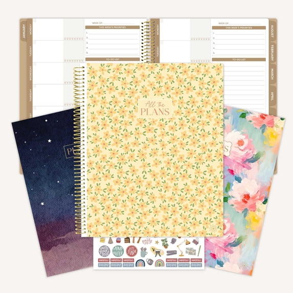 bloom daily planners Undated Ultimate Planner & Calendar, Monthly & Weekly, 9" x 11", Interchangeable Cover, Stickers Included