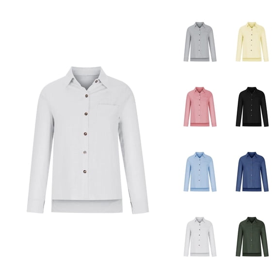 blouse for women floral blouses for women blouses women silky Ladies Casual Spring Summer Cotton Linen Lapel Tie Pocket Long Sleeve Shirt