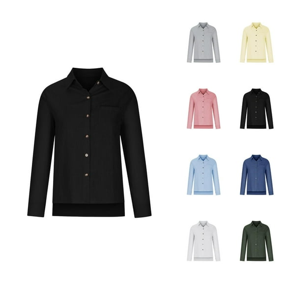 blouse for women floral blouses for women shrink resistant blouses Ladies Casual Spring Summer Cotton Linen Lapel Tie Pocket Long Sleeve Shirt