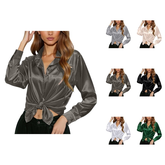 blouse for women floral blouses for women UV protection blouses women New Spring And Summer Fashionable And Casual Women's Satin Imitation Silk Long Sleeved Shirt