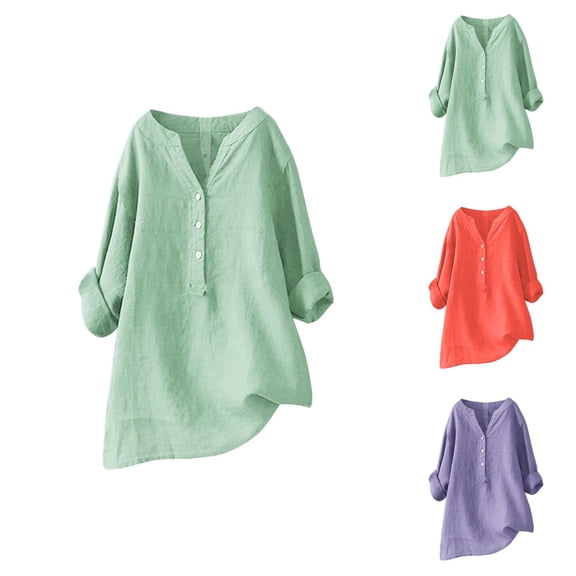 blouses for women womens blouses dressy casual cottagecore blouses women Women'S Solid Color Loose Plus Size Long Texture Dress Shirt