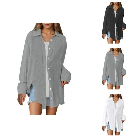 blouses for women womens blouses dressy casual no iron blouses women Women's Oversized Solid Shirt Loose Fit Breathable Fabric Casual Fashion Top