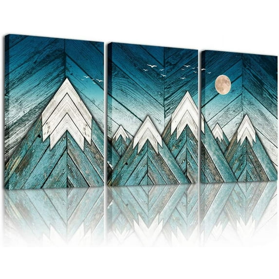 blue Abstract Canvas art Prints Wall Art Paintings for Living Room family kitchen Bedroom bathroom Wall decor modern Wall Artworks mountain Pictures Vintage wood grain 3 Piece Home Decoration posters