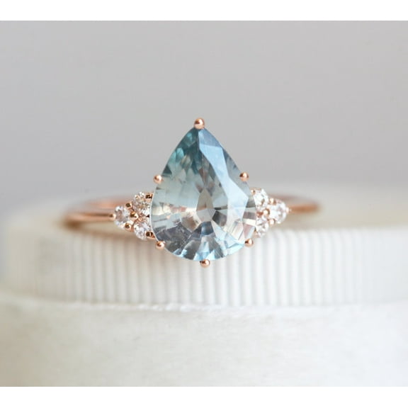 blue Aquamarine ring, Pear shape engagement ring gift For Love Rose Gold Plated Ring