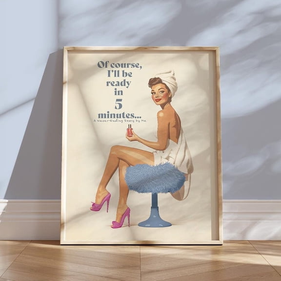 blue Bathroom Print Unique Retro Vintage Wall Art 70s Bedroom Poster blue Trendy Pin Up Girly Teenage Room Decor