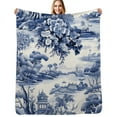 thumbnail image 1 of blue Chinoiserie Toile Bridge Soft Warm Blanket Throw Blanket Flannel Bedspread Couch Chair Cute Sofa Bed Cover, 1 of 6