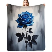 blue Rose Romantic Flannel Blanket Warm Soft Bedding Throws Winter Camping Chair Sofa Bed