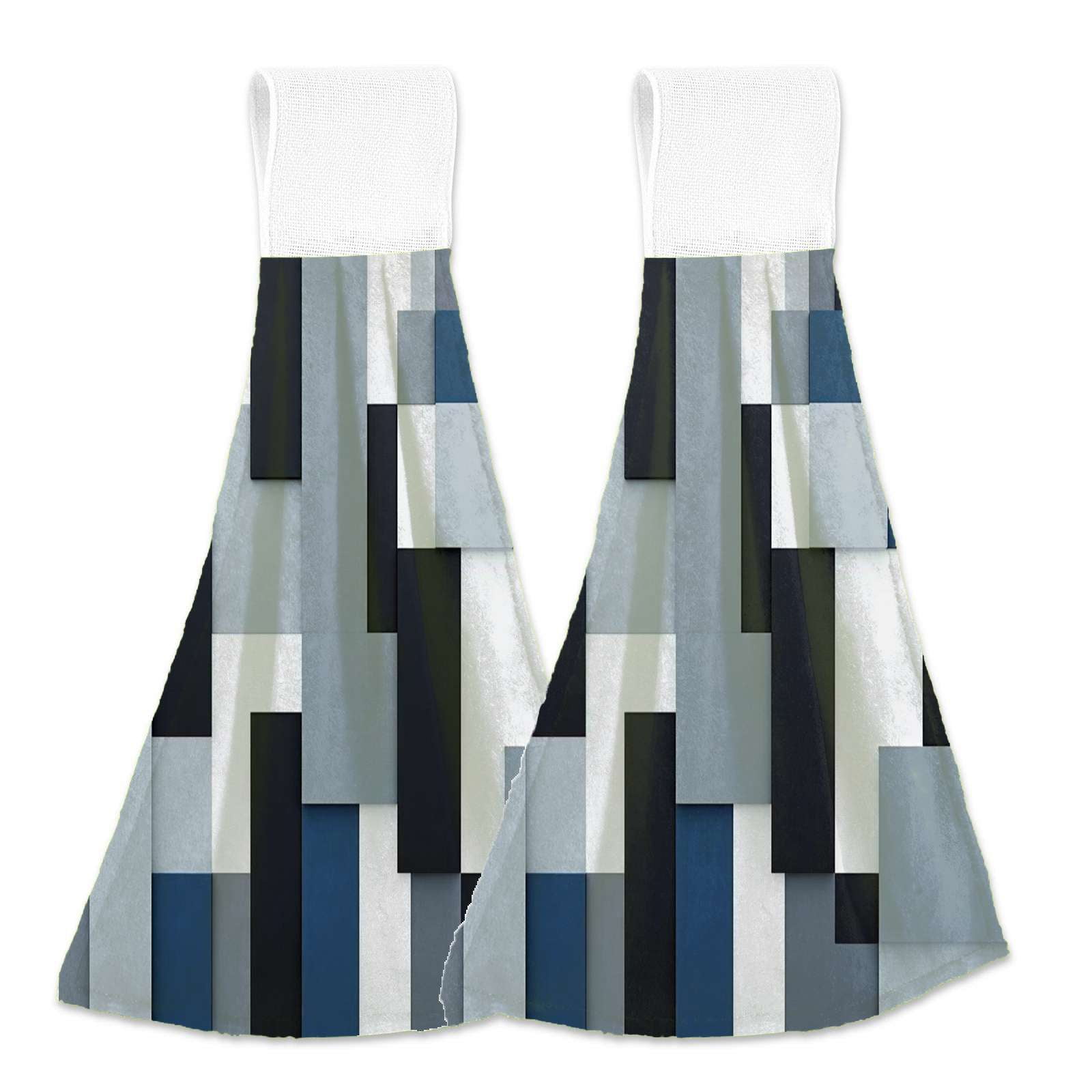 blue and black and grey squares Hanging Kitchen Hand Towels Sets with
