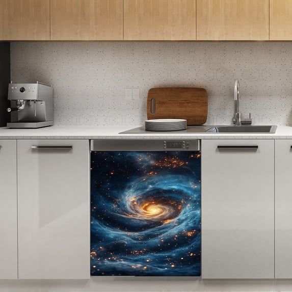 blue and teal nebula with golden particles Dishwasher Magnet Cover Decorative Sticker for Home Cabinet Kitchen 23" x26"