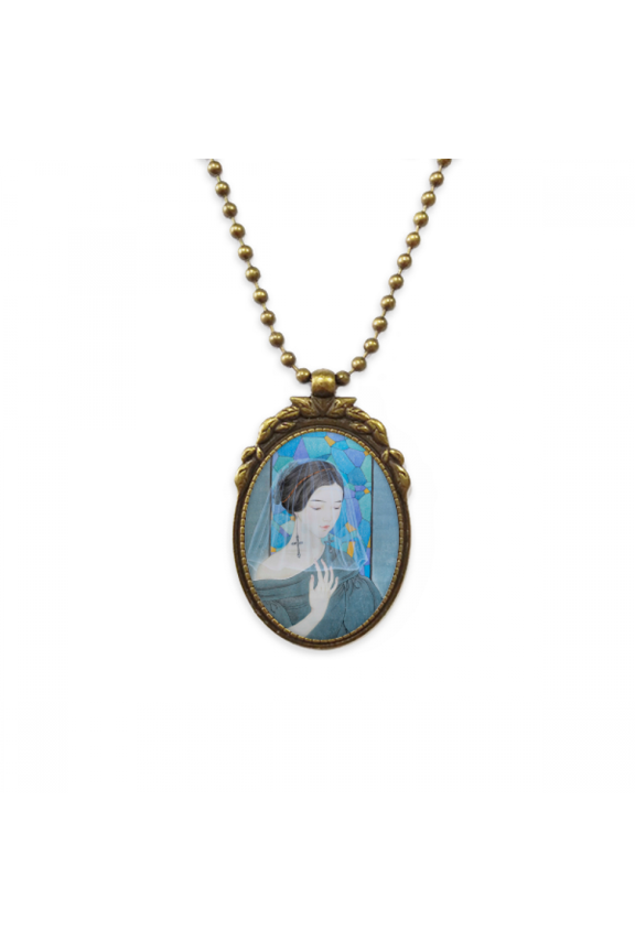 blue beauty white yarn chinese painting antique necklace vintage bead pendant keychain