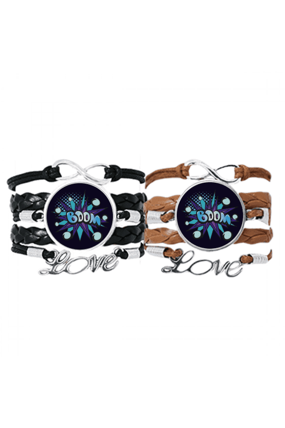 blue boom bubble art deco fashion bracelet hand strap leather wristband double set