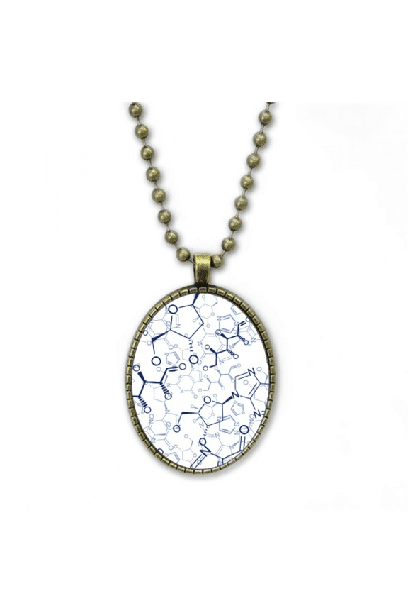 blue checal molecular structure necklace vintage chain bead pendant jewelry collection
