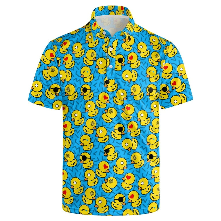 QPFKW Blue Duck Golf Shirt for Men, Polyester Dry Fit Polo, Short