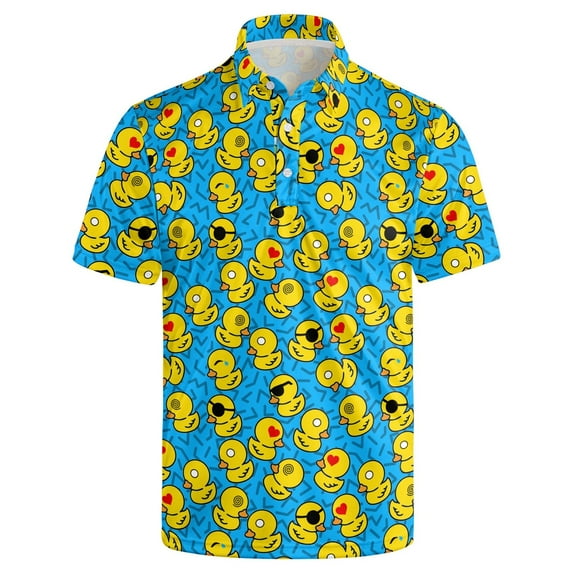 blue duck Golf Shirts for Men Outfit Dry Fit Performance Rave Outfit Retro Short Sleeve Casual Polo Shirt XL