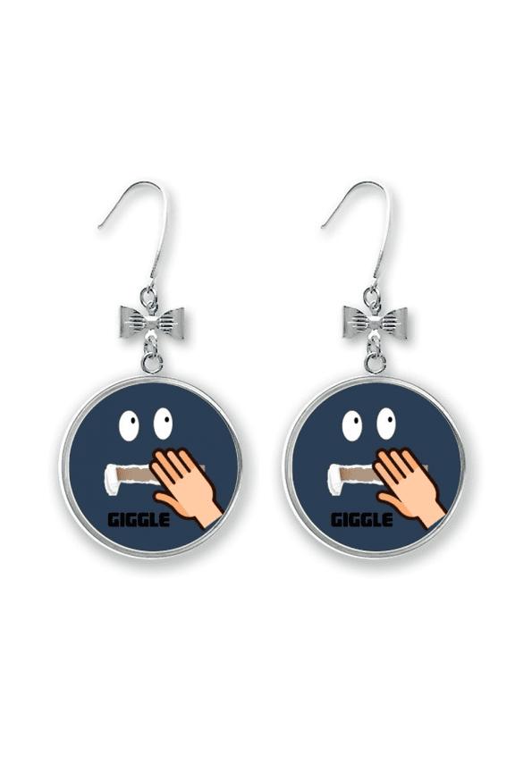 blue emotion giggle hand cover bow earrings drop stud pierced hook