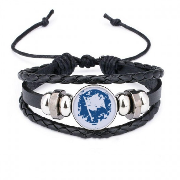 blue flag design round illustration pattern bracelet braided leather woven wristband