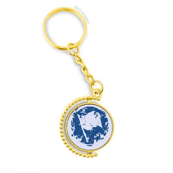 blue flag design round illustration pattern metal connector key chain  accessory en keyholder