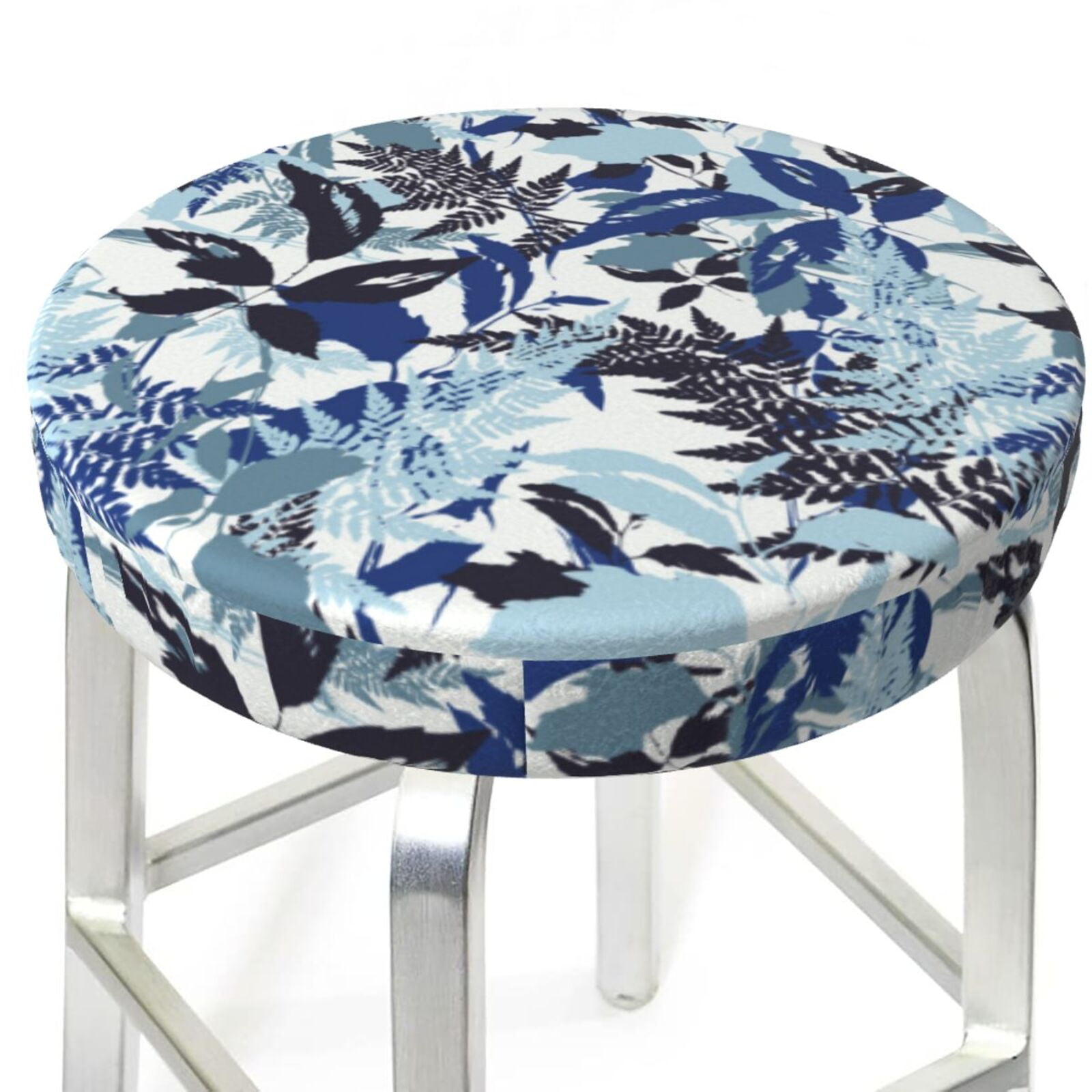 blue flower_A Round Bar Stool Seat Covers, Elastic Round Chair Cover ...
