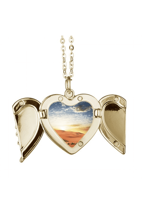 blue journey silk road camel desert folded wings peach heart pendant necklace
