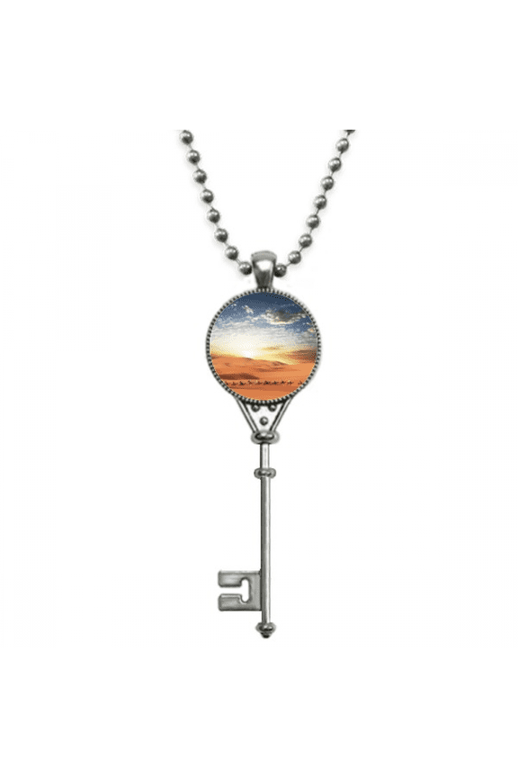 blue journey silk road camel desert pendant vintage necklsilver key jewelry