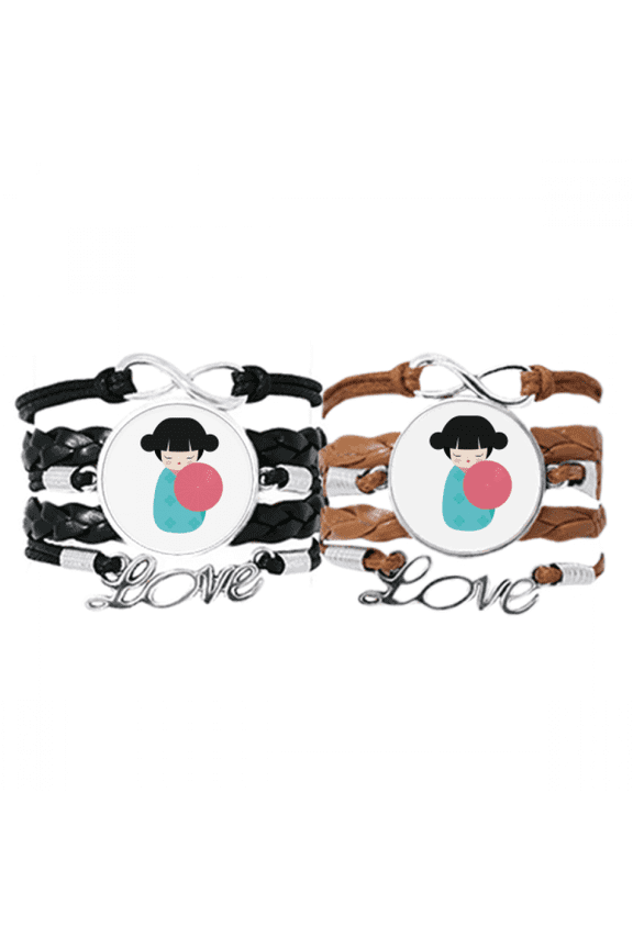 blue kimono japan doll bracelet hand strap leather wristband double set