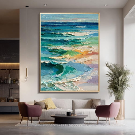 blue minimalist thick texture wall art ocean coastal wall art ocean wave art coastal wall art modern beach decor housewarming Poster Decor, Unframed Poster Size 8x12 F03.1.22l770